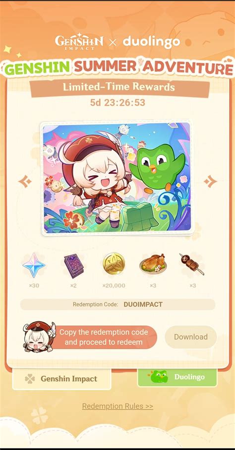 Genshin Impact Duolingo code rewards