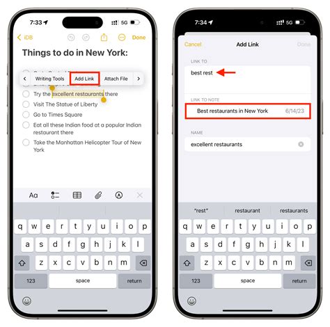 Link Apple Notes on iPhone using Add Link feature