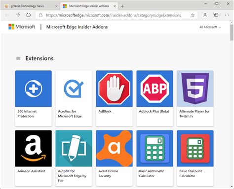 List of Microsoft Edge Extensions