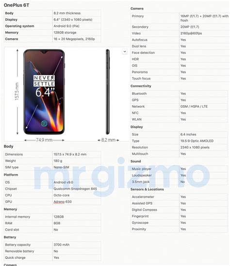 OnePlus 6T Specifications