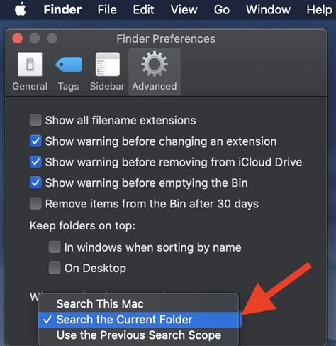 Restrict Finder Search to Current Folder on macOS