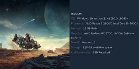 Starfield minimum requirements on PC